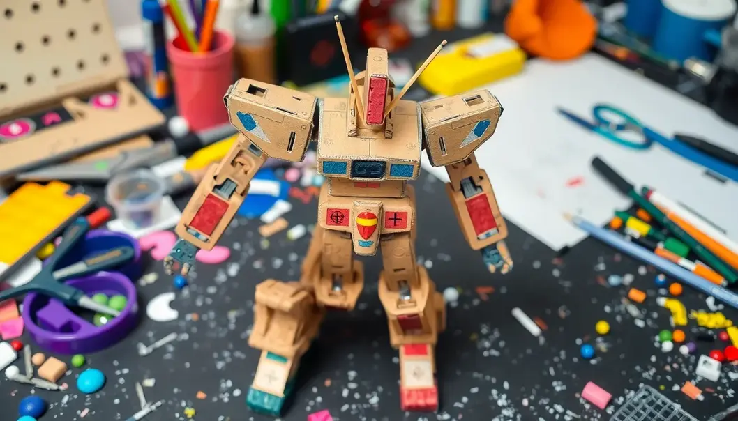 Create your ownposable anime mecha model using recycled cardboard.