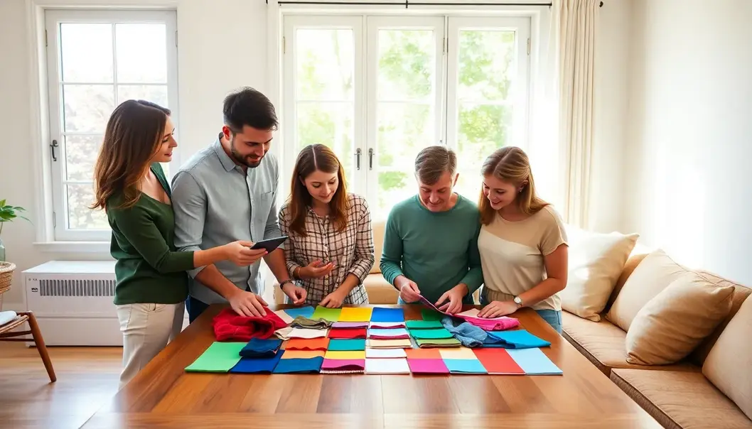 A family meticulously selecting a harmonious color palette for their outfits.