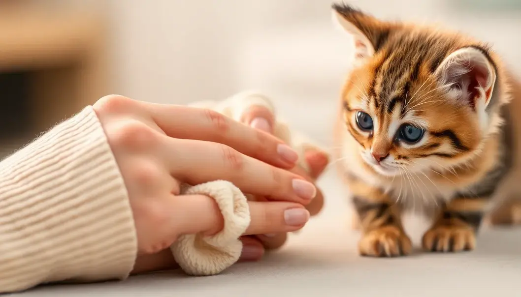 Cleaning jewelry safely with a curious kitten nearby.