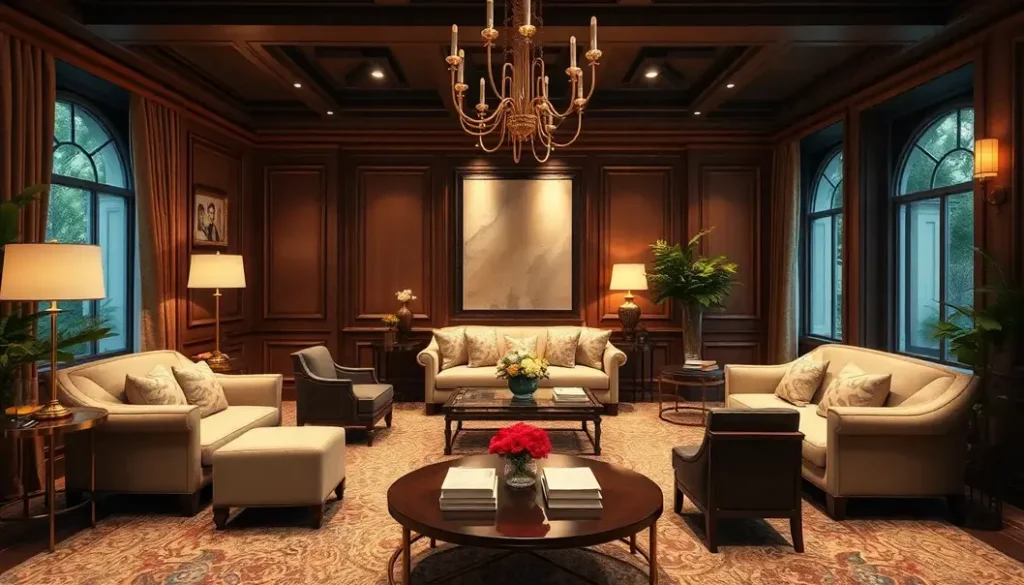 An elegant event space with sophisticated decor set for a book club meeting.