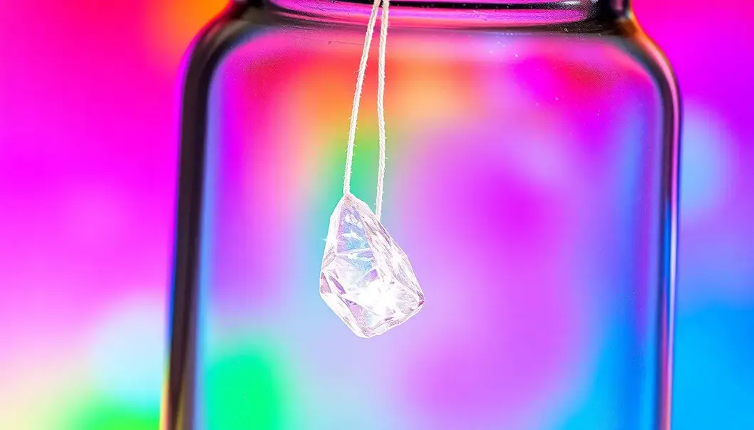 A colorful and exciting view of crystals forming in a glass jar.