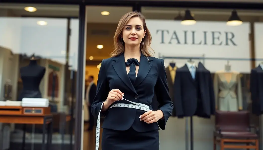 A professional outfit featuring a high-waisted pencil skirt enhances proportions.